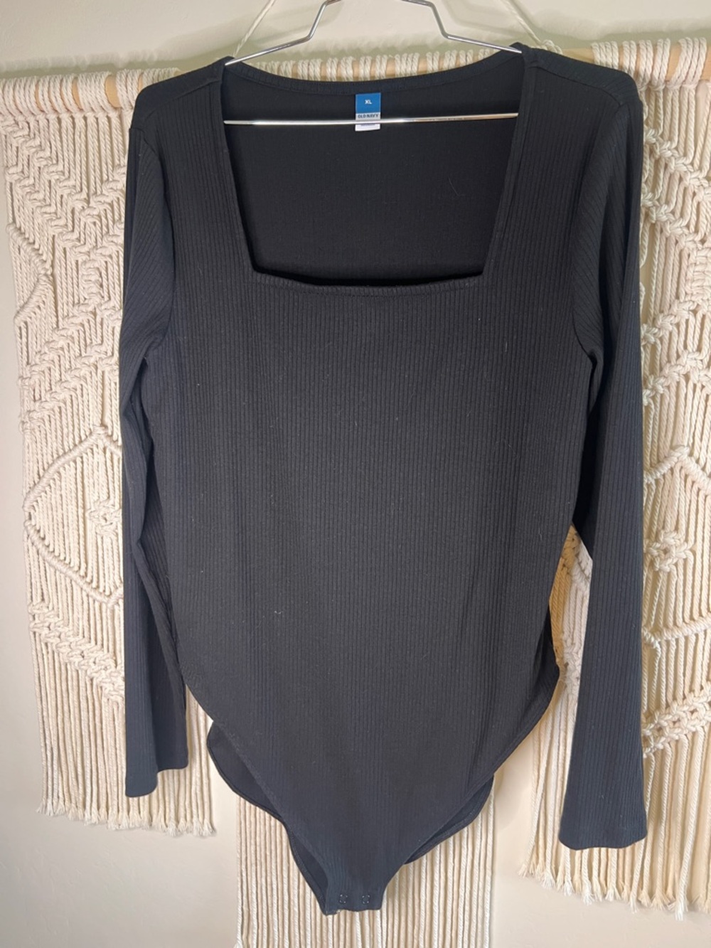Black Square-Neck Long-Sleeve Ribbed Bodysuit - Classic Women's Top